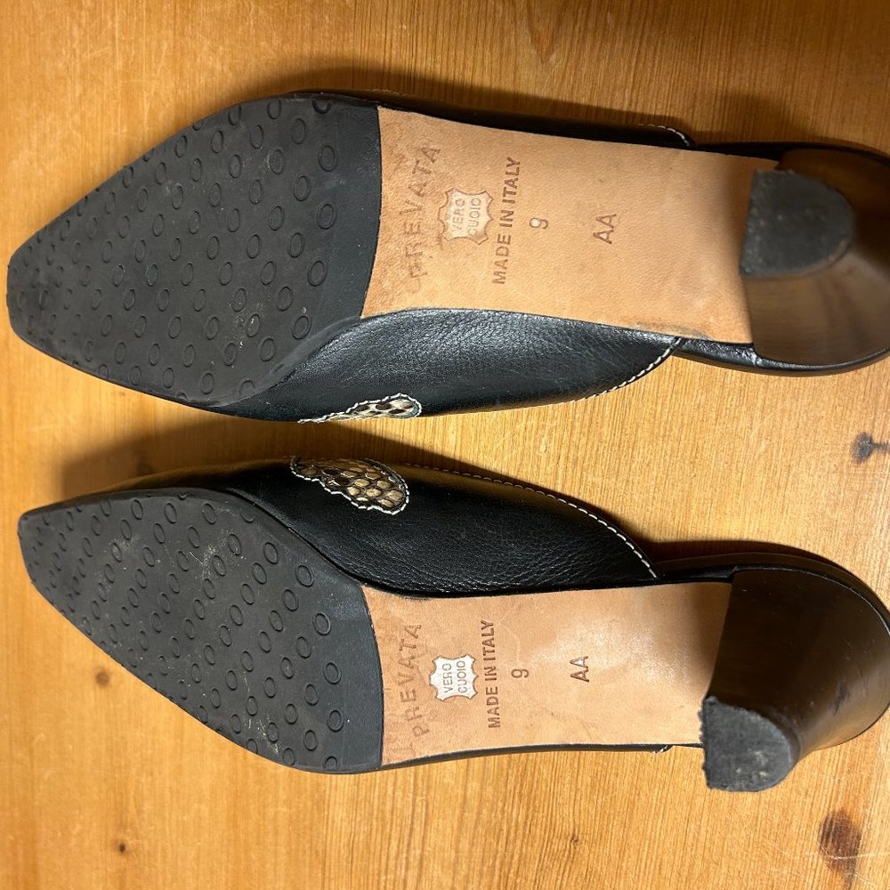 Prevata Black Calf & Python Imprint Mules - Size … - image 4